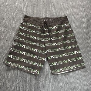 RVCA VA Artist Network Board Shorts Men’s Size 34 Black Green Swim Surf